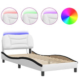 ZNTS Bed Frame with LED Lights White and Black 80x200 cm Faux Leather 3213898