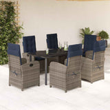 7 Piece Garden Dining Set with Cushions Grey Poly Rattan 3212445