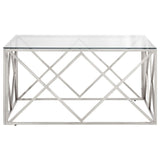 ZNTS Coffee Table Silver Stainless Steel and Tempered Glass 349977