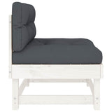Middle Sofa with Cushions White Solid Wood Pine 825430