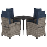 5 Piece Garden Dining Set with Cushions Grey Poly Rattan 3212864