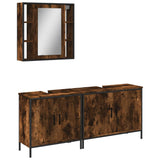 3 Piece Bathroom Cabinet Set Smoked Oak Engineered Wood 3214732