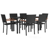 7 Piece Garden Dining Set Black Poly Rattan 3156681