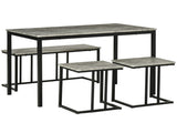 Dining Table and Chairs Set for 4 People, Concrete Effect Kitchen Table and Bench Set with Steel T3398P342283