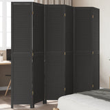 Room Divider 6 Panels Black Solid Wood Paulownia 358859