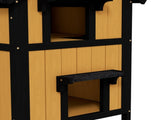 Wooden Cat House with Flower Pot, Windows, Multiple Entrances, Water-Resistant Roof for Outdoor T3398P349942