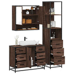 ZNTS 3 Piece Bathroom Furniture Set Brown Oak Engineered Wood 3301174