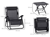 Folding Zero Gravity Chairs, 3 Pieces Adjustable Sun Lounger and Table Set with Cup Holder and T3398P318661