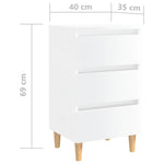 Bed Cabinet with Solid Wood Legs High Gloss White 40x35x69 cm 805899