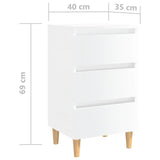 Bed Cabinet with Solid Wood Legs High Gloss White 40x35x69 cm 805899