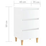 Bed Cabinet with Solid Wood Legs High Gloss White 40x35x69 cm 805899