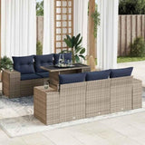 7 Piece Garden Sofa Set with Cushions Grey Poly Rattan Acacia 3326742