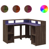 Desk with LED Lights Brown Oak 130x130x91 cm Engineered Wood 3309453