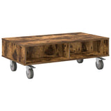 Side Table with Wheels Smoked Oak 90 x 50 x 30 cm 891020