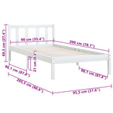 810068 Bed Frame without Mattress White Solid Wood 90x200 cm