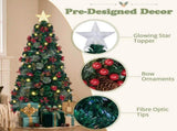 6FT Green Warm White Fiber Optic Christmas Tree with 230 Tips, Star, Pine Cone & Red Berry 35261945