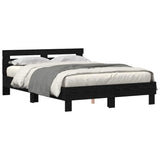 Bed Frame with LED Black Oak 140 x 200 cm Engineered Wood 3333947