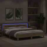 Bed Frame with LED Sonoma 193 x 203 cm Engineered Wood 3402850
