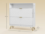 12 Shoe Storage Cabinet, with Chevron Indents and Gold Tone Accents - White T3398P330362