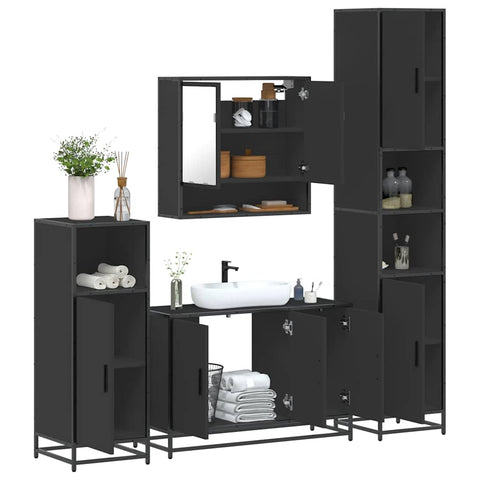 ZNTS 4 Piece Bathroom Furniture Set Black Engineered Wood 3301220