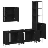 4 Piece Bathroom Cabinet Set Black Engineered Wood 3214750