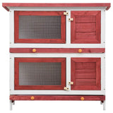 170836 Outdoor Rabbit Hutch 4 Doors Red Wood