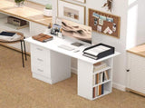 Computer Desk, Writing Table, PC Workstation with 3 Storage Shelves and Drawers, Silver Handle, for T3398P423542