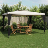 Gazebo with Double Roof Cream 3.98x2.98 m Steel 368442