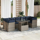 8 Piece Garden Sofa Set with Cushions Grey Poly Rattan Acacia 3326122