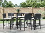 7 Piece Garden Bar Set with Cushions Black Poly Rattan 3203921