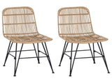 Dinning Chair 2 pcs Natural 41 x 55 x 85 cm Rattan and Steel 42033206