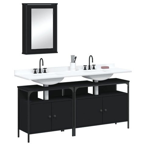 ZNTS 3 Piece Bathroom Furniture Set Black Engineered Wood 3214785