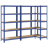 5-Layer Storage Shelves 3 pcs Blue Steel&Engineered Wood 3307606
