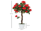 Set of 2 Artificial Plants White Rose Floral in Pot, Fake Plants for Home Indoor Decor, 90cm, Red T3398P344640