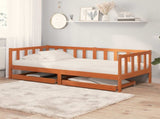 Day bed with Headboard 3 pcs Wax Brown Solid Pine Wood 3422748