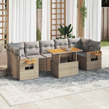 8 Piece Garden Sofa Set with Cushions Beige Poly Rattan Acacia 3327573