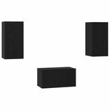TV Cabinet Set Wall-mounted 3 pcs Black Oak Engineered Wood 3393169