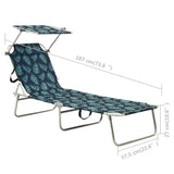 ZNTS Folding Sun Lounger with Canopy Leaf Print Aluminium 310364