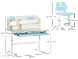 Kids Desk and Chair Set, with Storage Shelves, Washable Cover, for Ages 3-12 Years - Blue T3398P347714