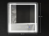 50 x 70 cm Anti-Fog LED Bathroom Mirror, with Bluetooth and Clock - Silver Tone T3398P328148