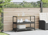 Bar Cart 3-Tier Black Poly Rattan and Solid Wood Acacia 368723