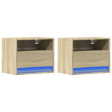 ZNTS Wall-mounted Bedside Cabinets with LED Lights 2 pcs Sonoma Oak 852066