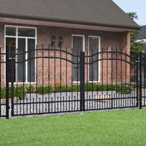 Fence Gate with Spear Top Black 305x125 cm Powder-coated Steel 151096