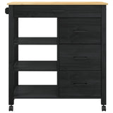 Kitchen Trolley MONZA Black 84 x 40 x 88.5 cm Solid Pine Wood 42027042