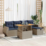 6 Piece Garden Sofa Set with Cushions Black Poly Rattan Acacia 3328055