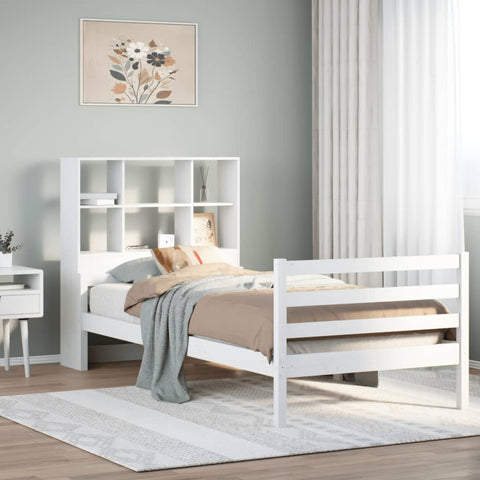 ZNTS Bookcase Bed without Mattress White 100x200 cm Solid Wood Pine 3322234