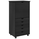 Rolling Cabinet Black 53 x 39 x 103 cm Solid Pine Wood 42028371