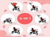 Metal Frame 6 in 1 Baby Push Tricycle with Parent Handle for 1-5 Years Old, Red T3398P348155