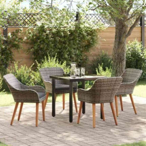 Garden Dining Set with Cushion 5 pcs Grey Poly Rattan 3261685