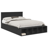 Bed Frame with Shelf Manual Black 150 x 200 cm Engineered Wood 3408355